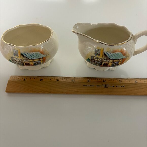 Lancaster Sandland Creamer & Sugar Bowl Set English Ware Cottage Gold Trim VTG - Picture 6 of 9